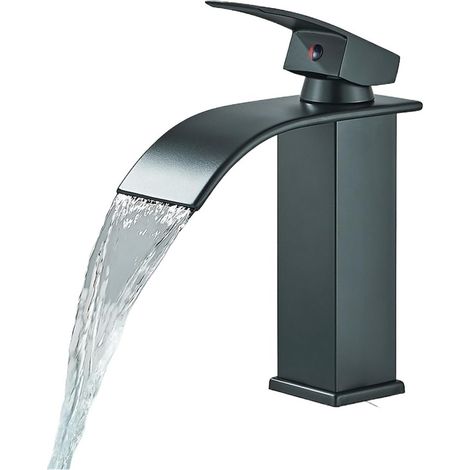 Robinet cascade pour vasque, noir, eau froide, monocommande (1/5)