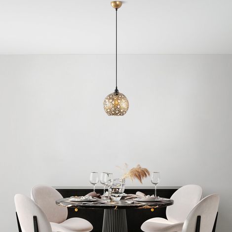 Élégant lustre doré, hauteur réglable 39-119 cm, corps en métal, diamètre 25 cm, culot E27 (max 40 W), pour les espaces de vie modernes, indice IP20 (1/5)