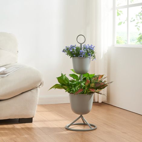 Blumenständer Alphen 2 Töpfe 76,5x26cm Grau [en.casa]