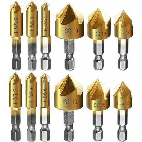Fraise chanfreiner metal 12 Pcs queue hexagonale poinon de centrage automatique forets chanfreiner, 6mm 8mm 9mm 12mm 16mm 19mm