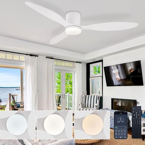 Lustre avec Ventilateur 106CM et Télécommande APP, LED Dimmable Plafonnier avec Ventilateur Réversible 3 Pales pour le Salon, Ventilateur Plafond avec Lumiere 6 Vitesses avec Timer, Blanc (1/5)