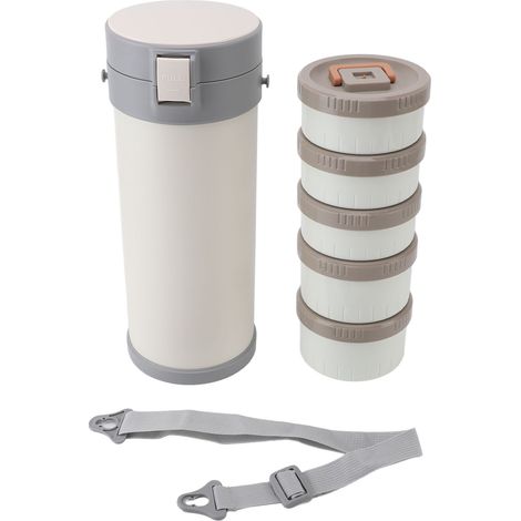 Isolierter 3,4-Liter-Eisenbehälter aus Edelstahl, 5-lagige stapelbare Bento-Lunchbox mit Tragegurt, mikrowellengeeignet, Frischeverschluss für die Arbeit. (1/5)