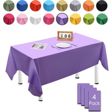 4x Nappe jetable violette 137x274cm imperméable pour fêtes et célébrations