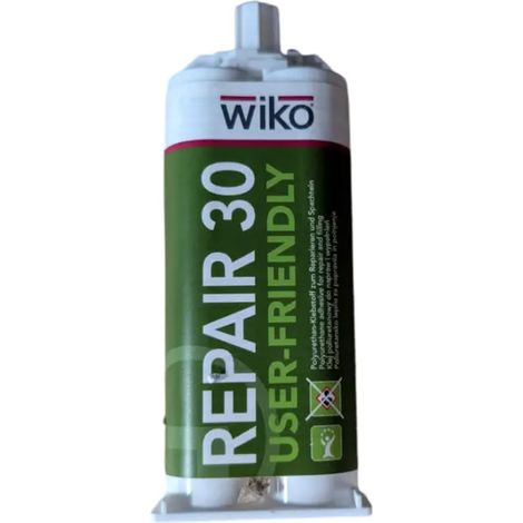 WIKO REPAIR 30 2K 50 ml, schnellhärtender Polyurethan-Klebstoff, Verarbeitungszeit 0,5 min, schleifbar 2–5 min, schwarz, für Kunststoffe und Metalle
