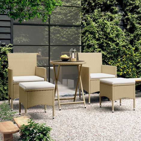 Ensemble de bistro 5 pcs-Salon de jardin bistro Résine tressée et verre trempé Beige 709524 (1/5)
