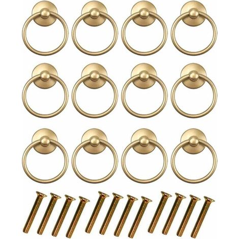 Set di 12 maniglie rotonde vintage color oro per mobili da cucina, per cassetti, ante, armadi e cassettiere, viti dorate incluse - Crezuo (1/4)