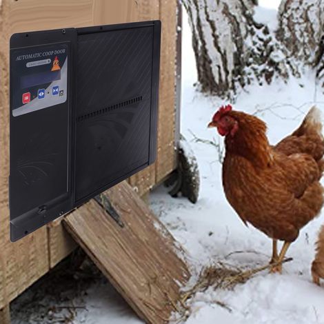 Porte de poulailler automatique à ouverture horizontale, alimentée par énergie solaire et télécommandée par USB, avec minuterie intégrée (noire) (1/5)