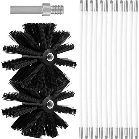 Kit de nettoyage de cheminée avec 12 tiges flexibles 410mm – 2 têtes en nylon résistantes – Pour poêles à bois et conduits métalliques (1/5)