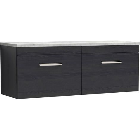 Nuie Athena Wall Hung 2-Drawer Vanity Unit with Bellato Grey Worktop 1200mm Wide - Charcoal Black Woodgrain (1/4)