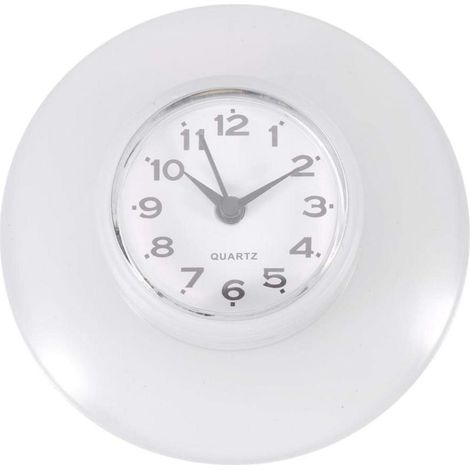 Reloj de pared, mini, bonito, con ventosa para espejo de baño y cocina, resistente al agua, de cuarzo, para ducha y decoración (blanco) (1/5)