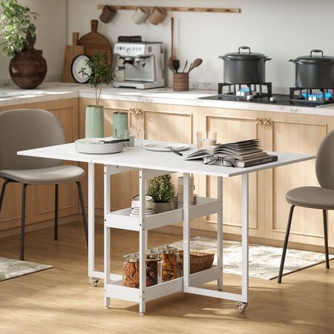Table à manger pliante en design industriel - étagères ouvertes - métal - blanc - en carton comprimé (1/4)