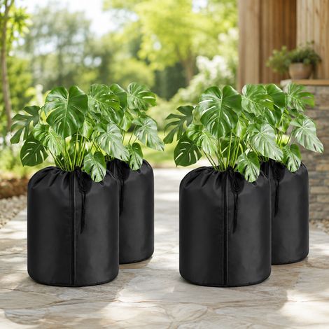 Jiubiaz 4er Winterschutz für Pflanzen 50x45 cm Schwarz, Frostschutz für Kübelpflanzen mit Reißverschluss (1/5)