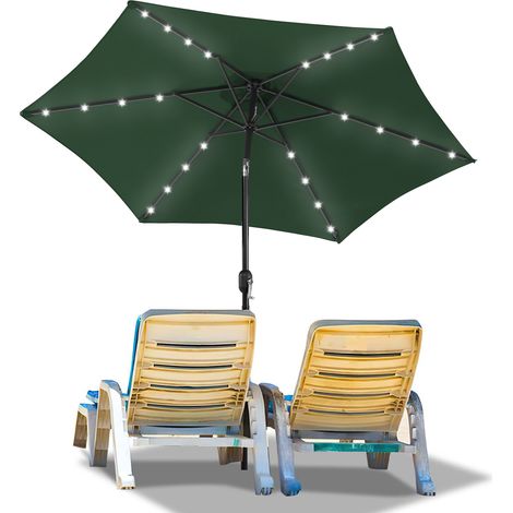 SWANEW Ø2.7m Sonnenschirm Schirm UV40+ Gartenschirm Solar Garten LED 4 Farben mit Kurbel,Grün (1/3)