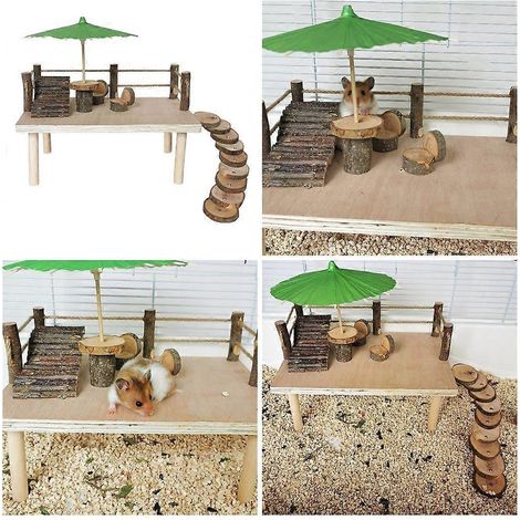 Cage en bois avec plateforme, échelle et balançoire, accessoires pour cage à jouets pour petits animaux, jouet d'escalade (1/4)