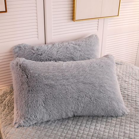Taies d'oreiller en polaire douce avec fermeture éclair, adaptées aux canapés, lits, voitures, etc., lot de 2, grises, 50 × 70 cm (1/5)