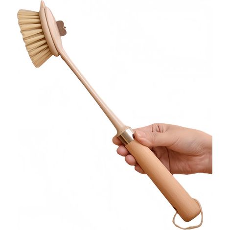 Lot de 3 brosses de nettoyage rondes détachables - Manche en bois - Idéales pour nettoyer les éviers et les plaques de cuisson - 36 x 8 cm - Couleur bois (1/5)