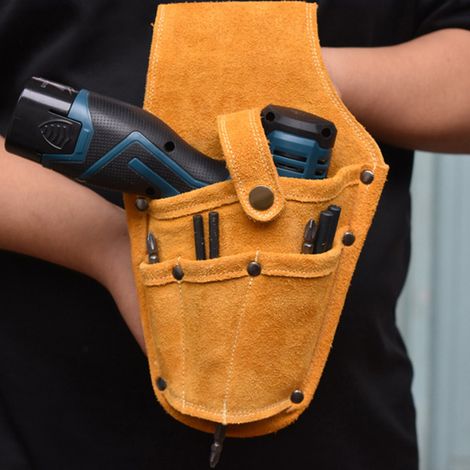 Sac banane multifonctionnelle pour outils électriques, en cuir de vachette jaune. (1/5)