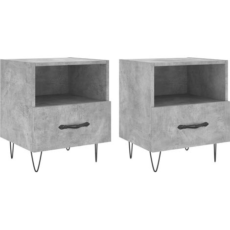 Juego de 2 mesitas de noche con cajón y compartimento abierto 40 x 35 x 47,5cm madera de ingeniería gris y hierro DEC035907