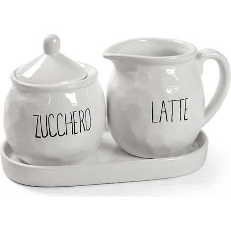 SET LATTIERA E ZUCCHIERA CON VASSOIO IN CERAMICA 19X11X2 CM IN COLORE BIANCO (1/3)