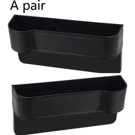 (Noir, paire) Organisateur de siège auto pour combler l'espace entre les sièges avant, boîte de rangement latérale avec porte-gobelet pour téléphone, lunettes de soleil et boisson. (1/5)