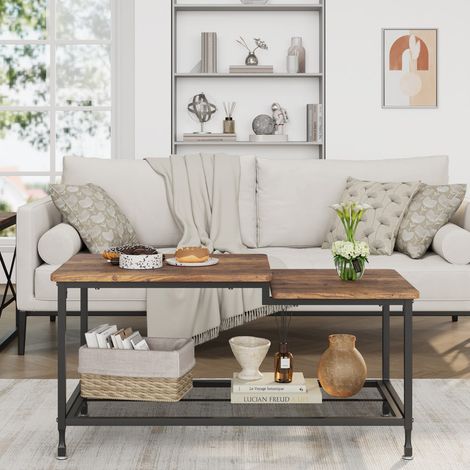 Table Basse avec Cadre en Métal Noir, Pour Salon Industriel ou Loft,marron (1/5)