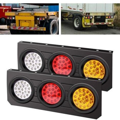 Kit de 2 feux LED pour remorque – Feux arrière ronds 4 pouces – Support en fer robuste – Compatible DC12V pour remorques et camions (1/5)