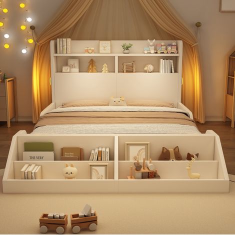 lit adulte double couchage etagere 140x200 blanc HAVRYA (1/5)