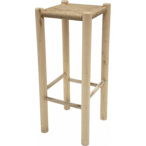Tabouret haut en bois naturel et assise en corde artisanale - bois naturel et corde beige (1/3)
