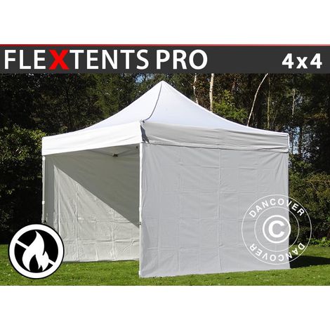 Pop up gazebo FleXtents PRO 4x4 m White, Flame retardant, incl. 4 sidewalls