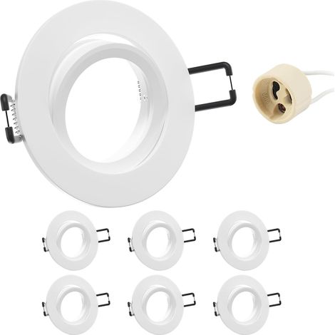 6 x GU10 Recessed Spotlights Aluminium Adjustable White Recessed Spotlight Bracket Mounting Frame with GU10 Socket 68 mm Extra Flat Round Ceiling Spotlight for LED Mounting Hole Diameter 60-75 mm (1/5)