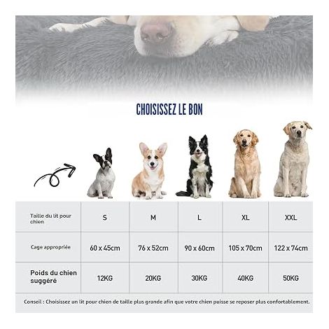 Panier pour Chien Grande Taille, XXL, 122x74cm, Coussin Chien Lavable, Tissu Peluche Doux, Base antidérapante, Tapis Matelas Lit, Gris Foncé Lit pour chien en peluche douce gris pour grands chiens, d (1/4)