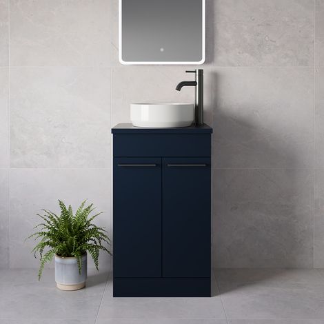 Napoli 390 Deep Blue 500mm 2 Door Vanity Unit for Countertop Basins - 500mm - Gunmetal Grey 160mm Handle