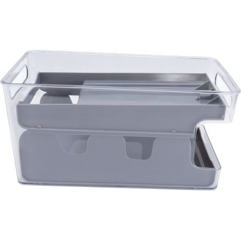 Organisateur de canettes double niveau pour réfrigérateur – Boîte de rangement – Gris (1/5)