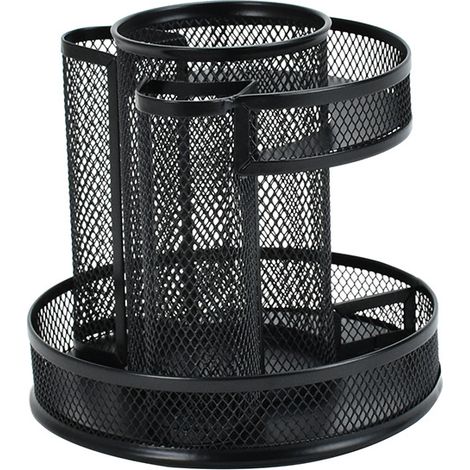 Portalápices giratorio de 360 grados, de metal, de gran capacidad para guardar cosméticos (negro) (1/5)