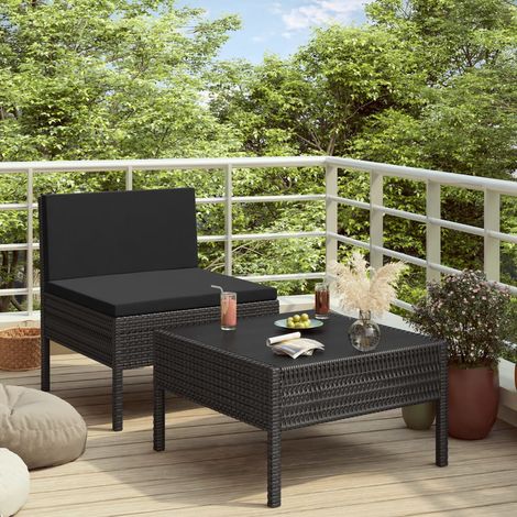 Salon de jardin 2 pcs Ensemble Table et Chaise de Jardin - avec coussins Résine tressée Noir BV539191 - BonneVie (1/5)