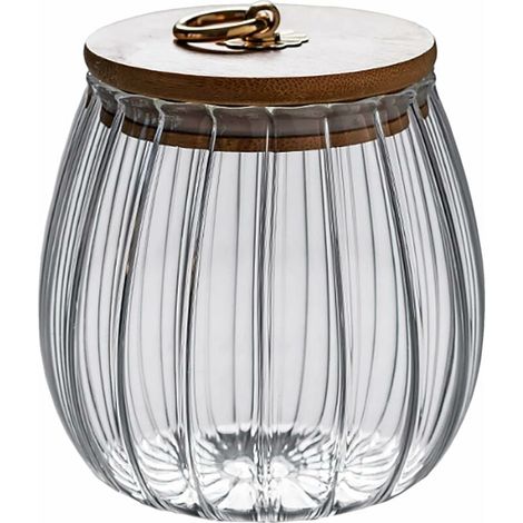 Bocal en verre clair 750 ml avec couvercle en bois d'acacia, étanche, pour thé, café, épices, sucre, gâteaux secs, fruits secs (1/4)