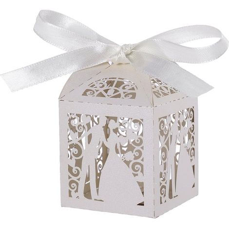 50 boîtes-cadeaux en papier blanc nacré pour mariage, baptême, anniversaire, fêtes et événements spéciaux (1/5)