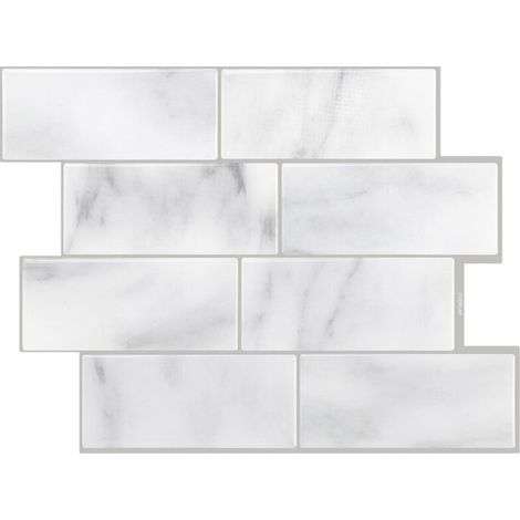 Carrelage mural autocollant 3D 29,36×21,3 cm – Lot de 10 pièces – Pare-éclaboussures pour cuisine et salle de bain – Imperméable – Blanc gris (1/5)