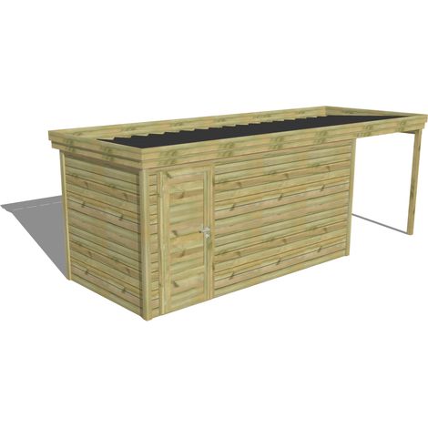ABRI DE JARDIN bois Pin autoclave 27mm - 6,34x2,14m / 13,6m2 - Bac acier - Abri Français (1/5)