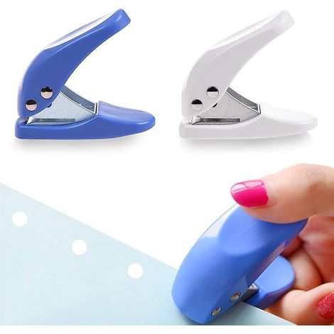 perforatrice Papier Un Trou (bleu + Blanc), Perforatrice Portable, 10 Feuilles La Fois (1/5)