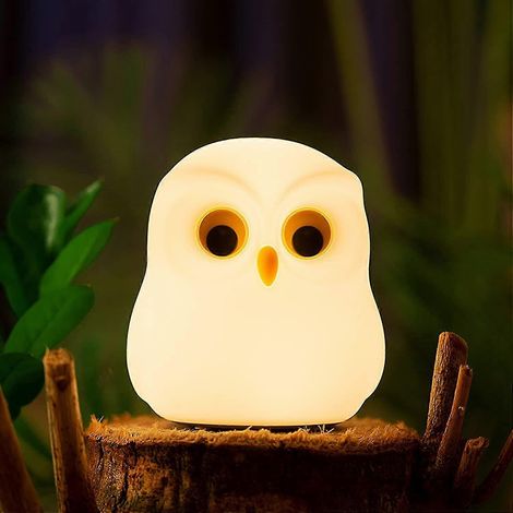Veilleuse pour enfants rechargeable, veilleuse bébé LED hibou, lampe de chevet enfant tactile, couleurs vives et blanc chaud, décoration pour chambre de bébé (1/5)