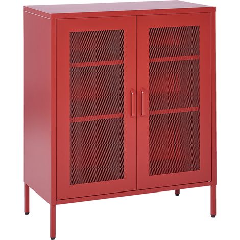 Aparador de metal rojo 2 puertas estantes almacenaje oficina casa Wakatipu (1/5)