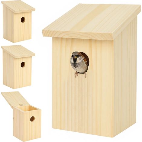 Set di 4 nidi artificiali per uccelli in legno di abete con tetto incernierato