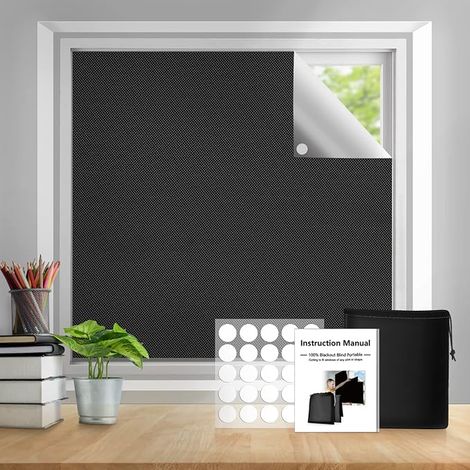 Persiana opaca portátil, térmica, negra, 300 x 145 cm, se adhiere sin taladrar, control de temperatura y protección de la privacidad. (1/5)