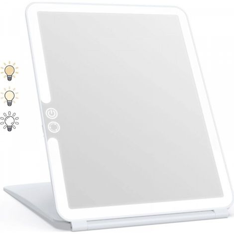 Miroir de maquillage éclairé avec 72 LED, 2000 mAh, rechargeable par USB, écran tactile, miroir de voyage (blanc) (1/5)