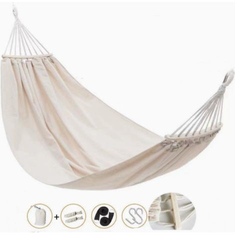 Hamac de jardin 260 x 150 cm – Coton résistant à la décoloration – Charge maximale 300 kg – Sangles respectueuses des arbres – Sac de transport inclus (1/5)