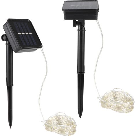Guirlande lumineuse décorative de Noël solaire blanc chaud de 10 mètres avec 100 perles LED, adaptée à une utilisation au sol et dans la cour. (1/5)