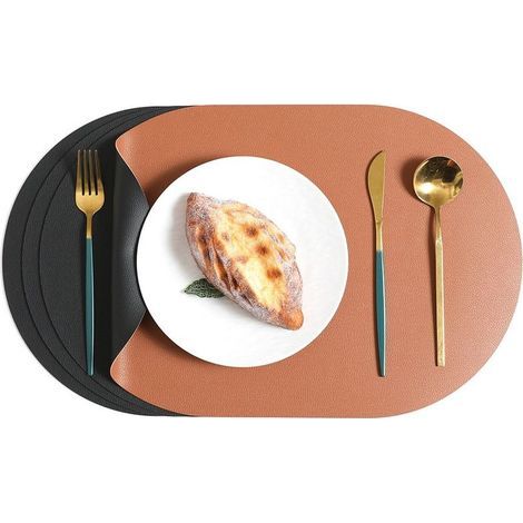 Set de Table Lot de 6,44.5300.18cm Set de Table Cuir et Dessous de Verre Double Face Set de Table Lavable ImperméAbles Set de Table Rond Plastique Dessous de Table (Noir & Marron, Lot de 6) (1/4)
