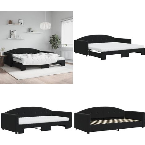 Tagesbett Ausziehbar mit Matratzen Schwarz 100x200 cm Samt - Schlafsofa - Matratze (1/5)
