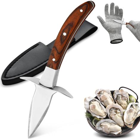 Coffret couteaux huîtres bois et gants inox (1/5)